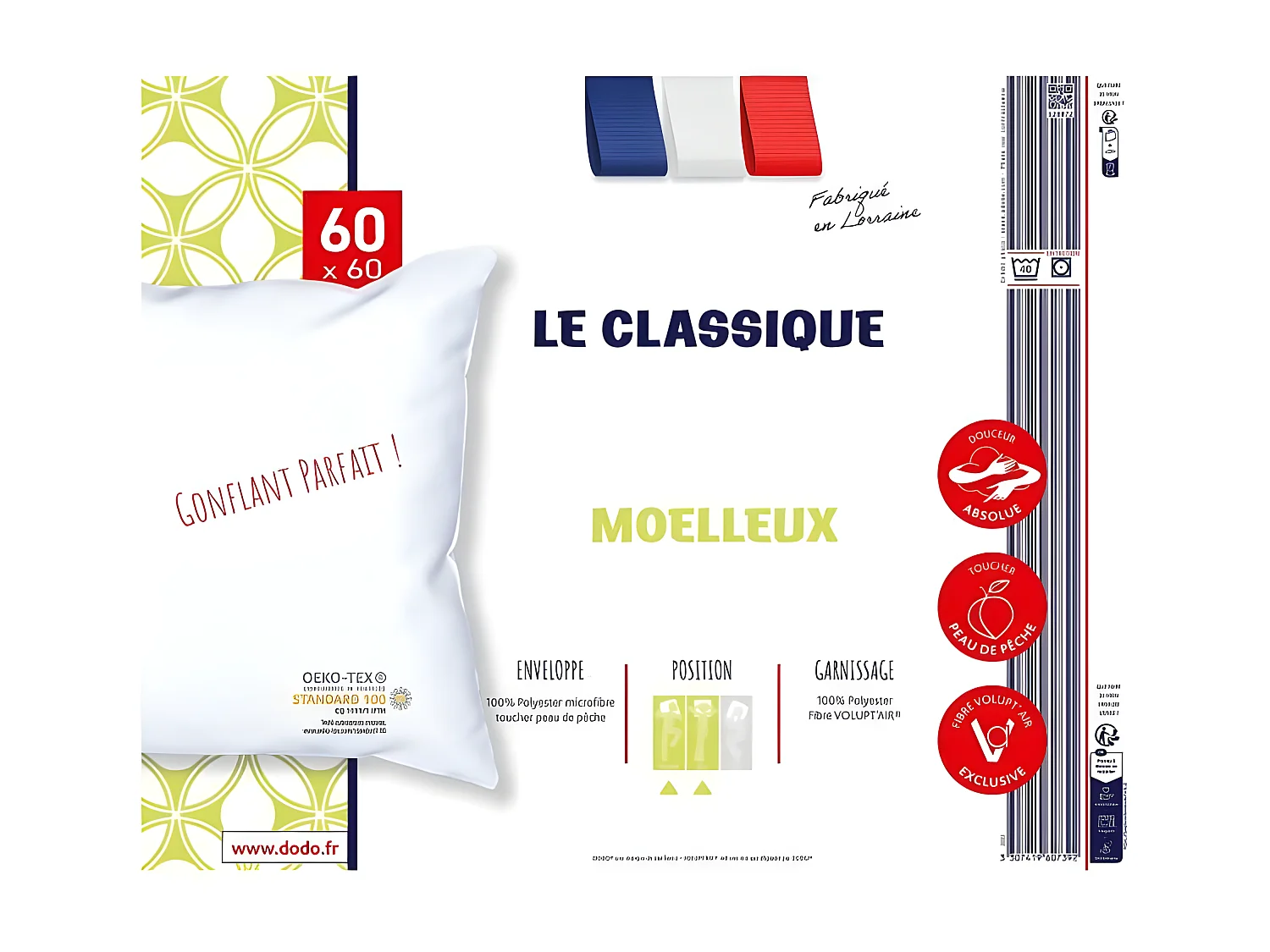 Cuscino Classico Gonfiabile Perfetto 60 x 60 cm Poliestere e Fibra Volupt'air