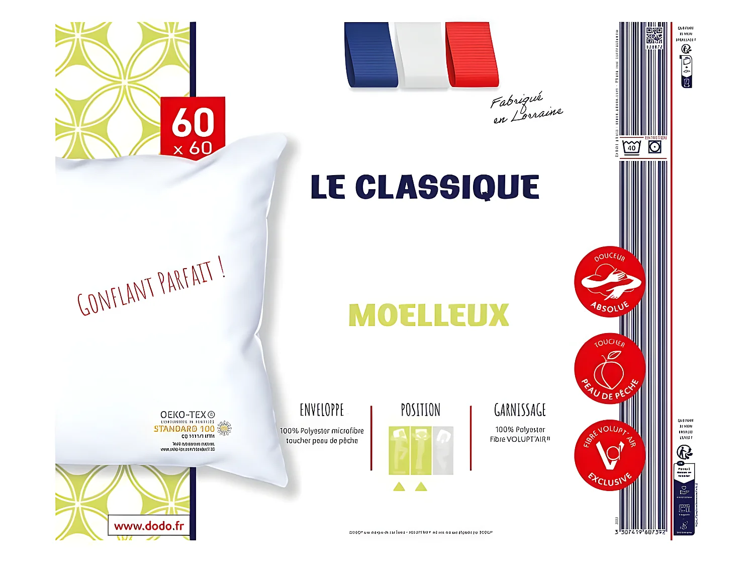 Cuscino Classico Gonfiabile Perfetto 60 x 60 cm Poliestere e Fibra Volupt'air