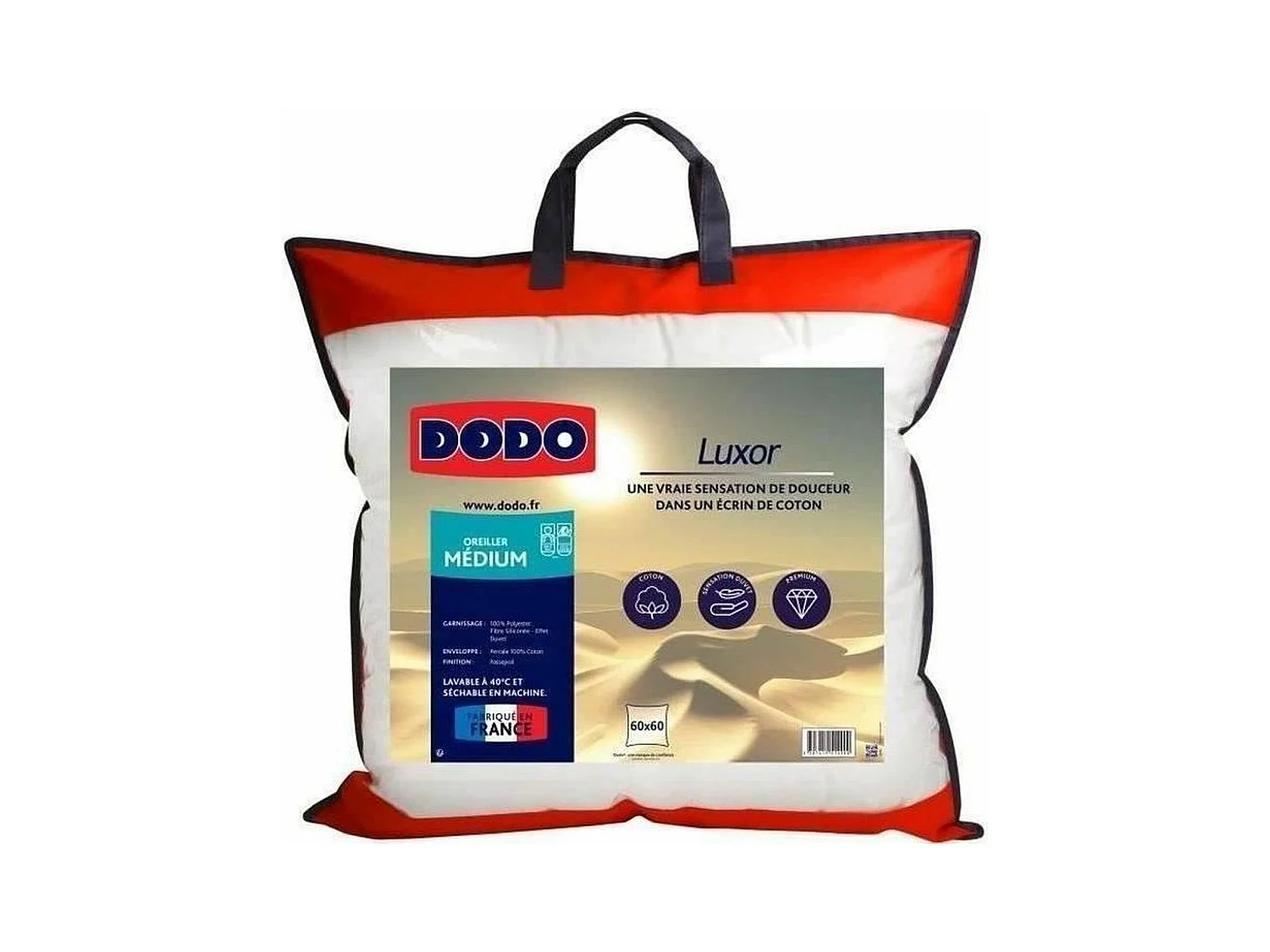 Almohada LUXOR 60x60 cm Efecto Plumón Uni DODO - Algodón Percal - Confort Medio - Textil Oeko-Tex