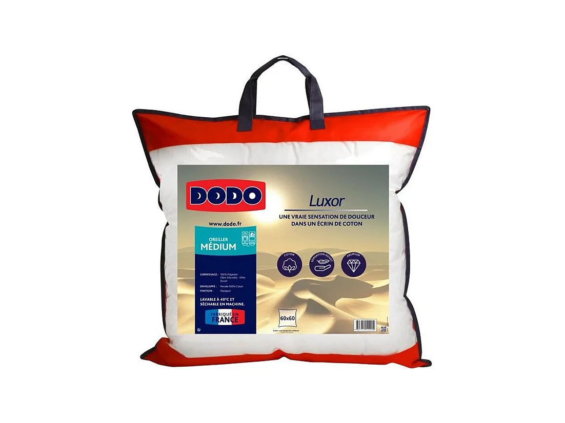 DODO Oreiller LUXOR 60x60 cm - 100% Coton - Effet Duvet