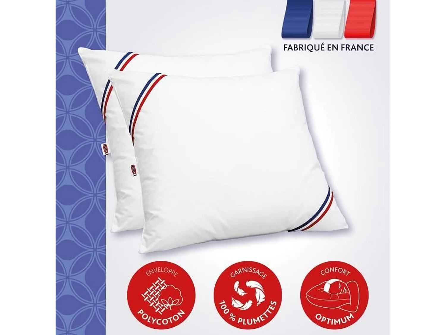 DODO Lot de 2 Oreillers MERIBEL Plumettes 60x60cm