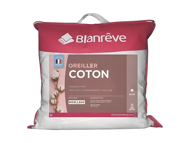 BLANREVE Oreiller en coton - 60 x 60 cm - Blanc