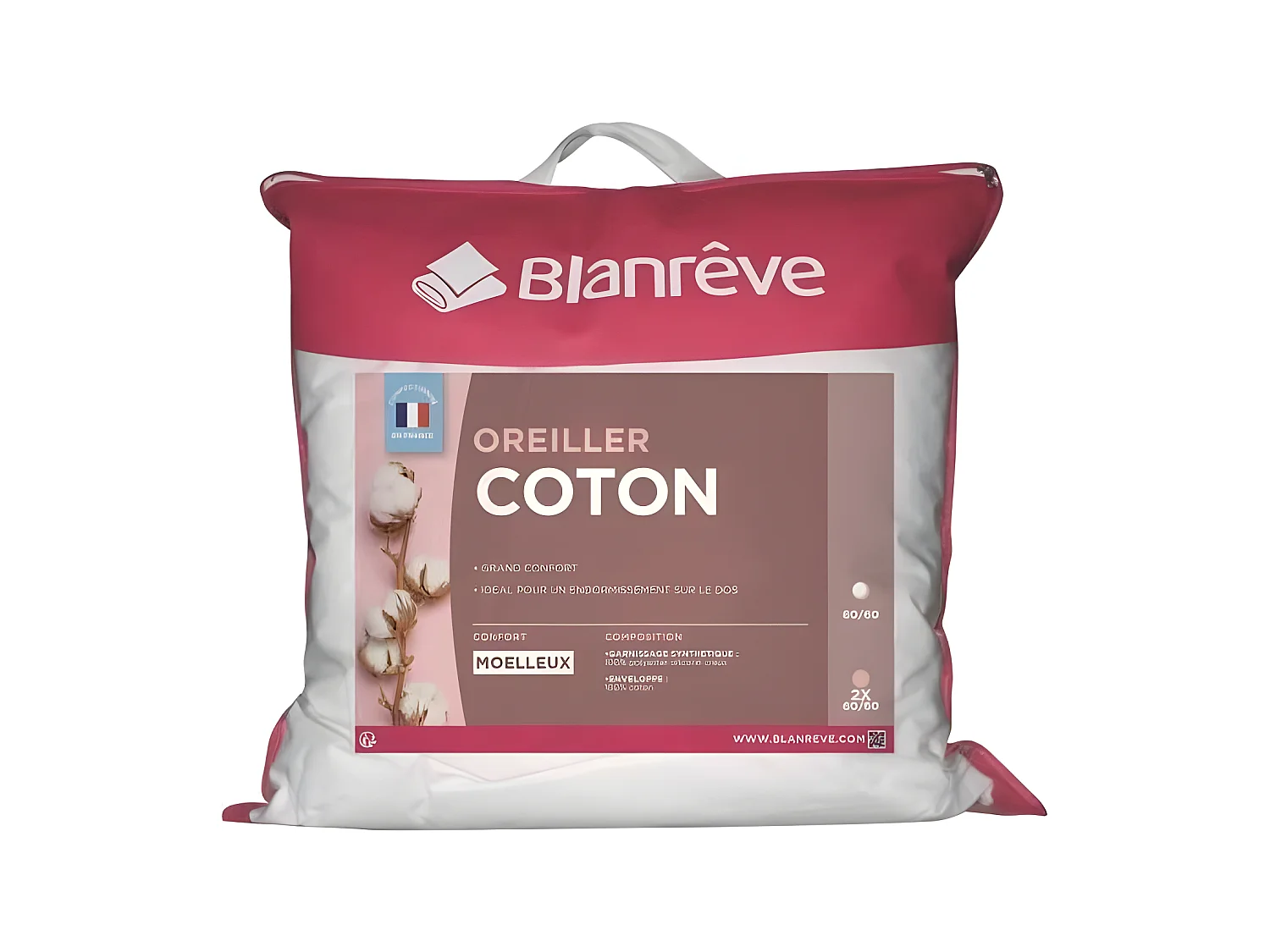 BLANREVE Oreiller en coton - 60 x 60 cm - Blanc