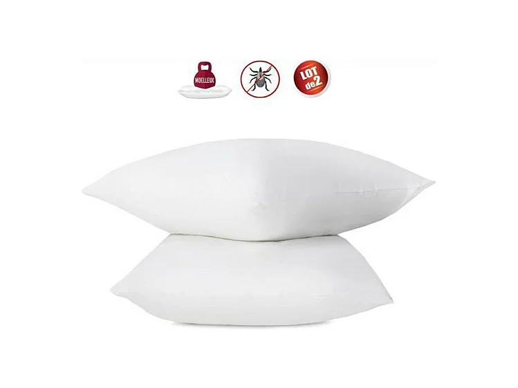Lot de 2 oreillers anti-acariens - 60 x 60 cm - 100% coton traite Bio - ABEIL