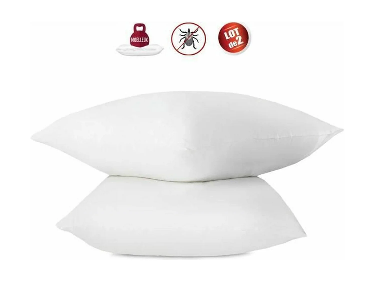Lot de 2 oreillers anti-acariens - 60 x 60 cm - 100% coton traite Bio - ABEIL