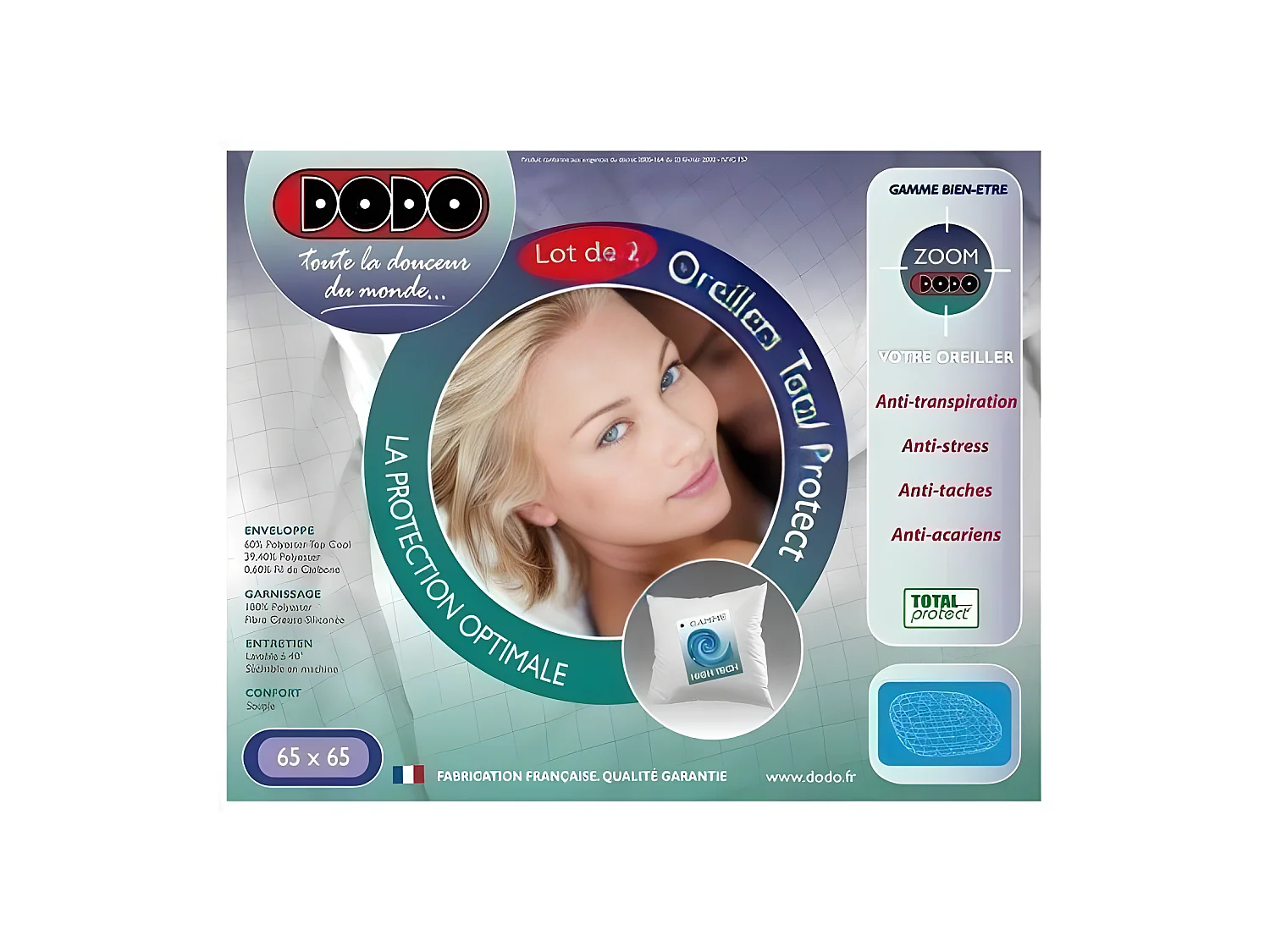 2 almohadas Total Protect 65 x 65 cm blanco