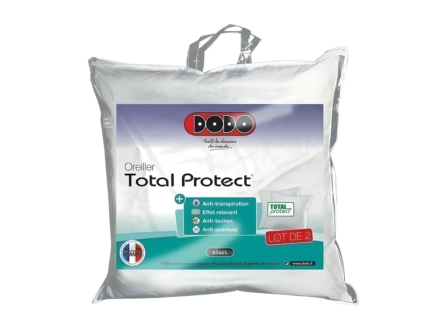 DODO Lot de 2 oreillers Total Protect 65x65 cm blanc