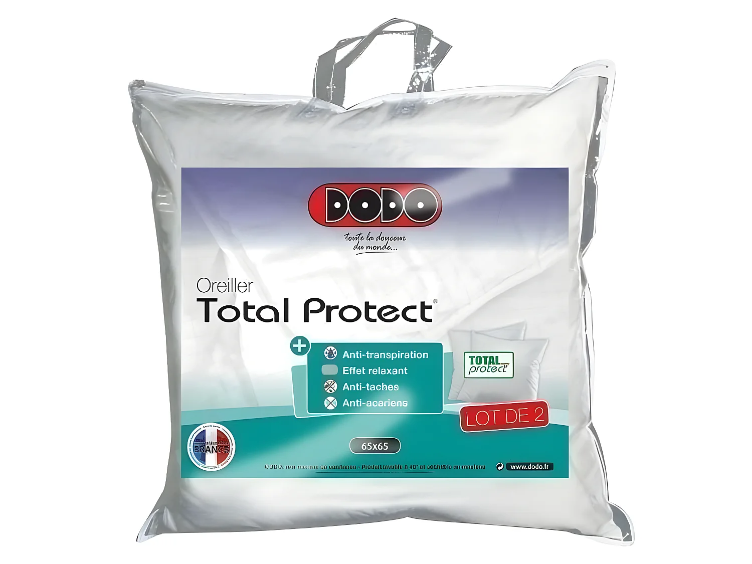 DODO Lot de 2 oreillers Total Protect 65x65 cm blanc