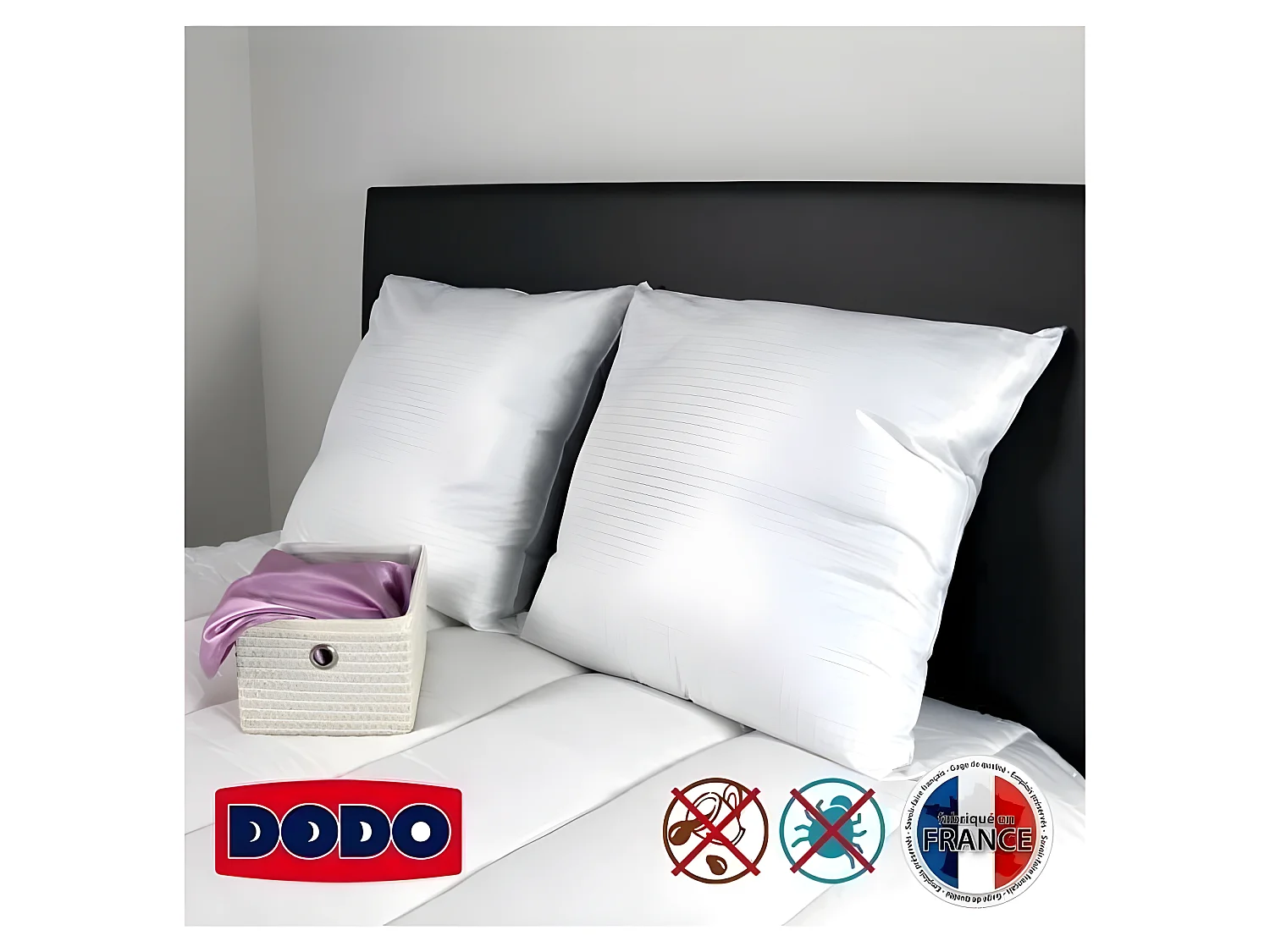DODO Lot de 2 oreillers Total Protect 65x65 cm blanc