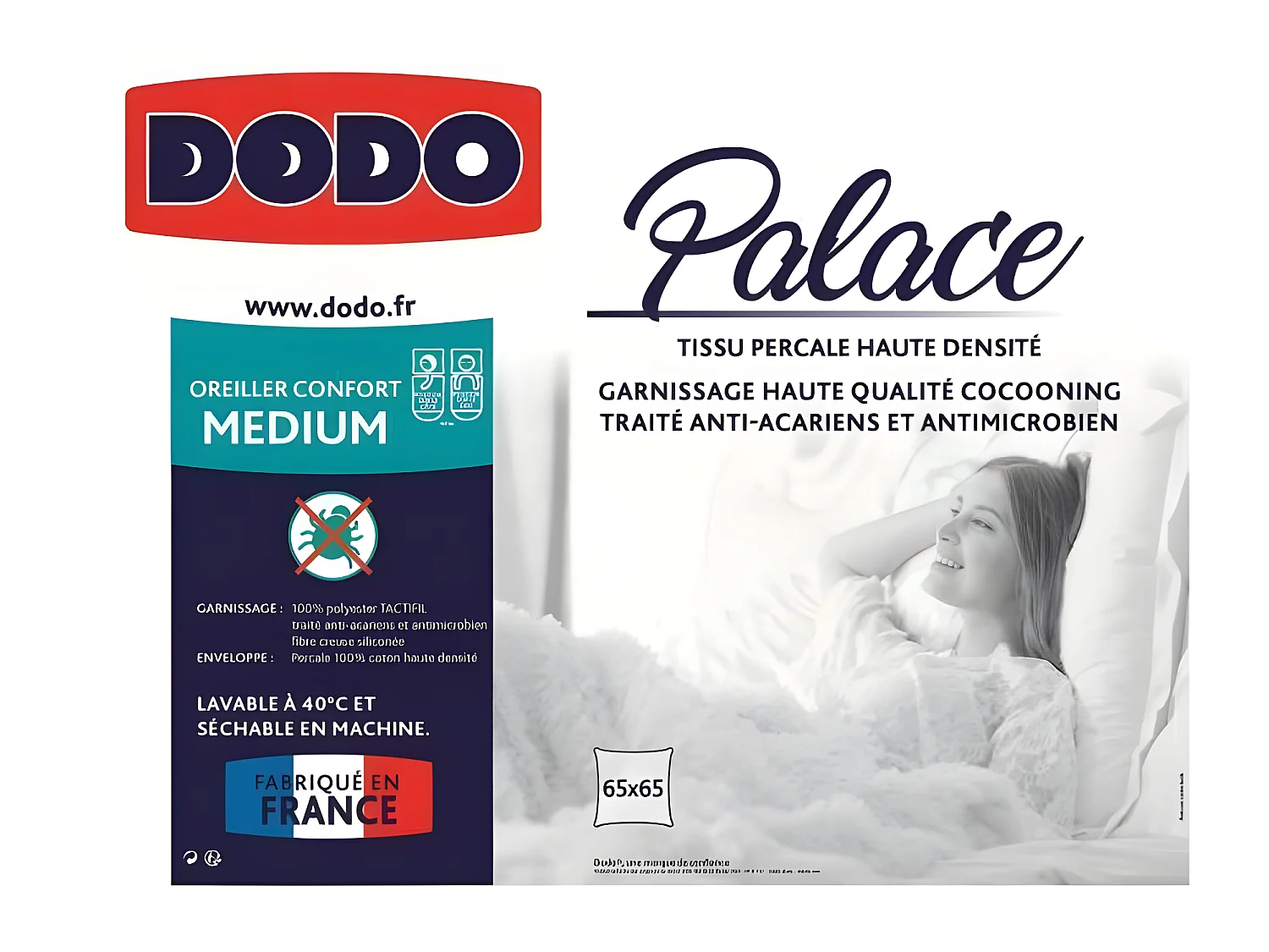 Perkal Anti-Milben Kissen PALACE - Mittlerer Komfort 65 x 65 cm