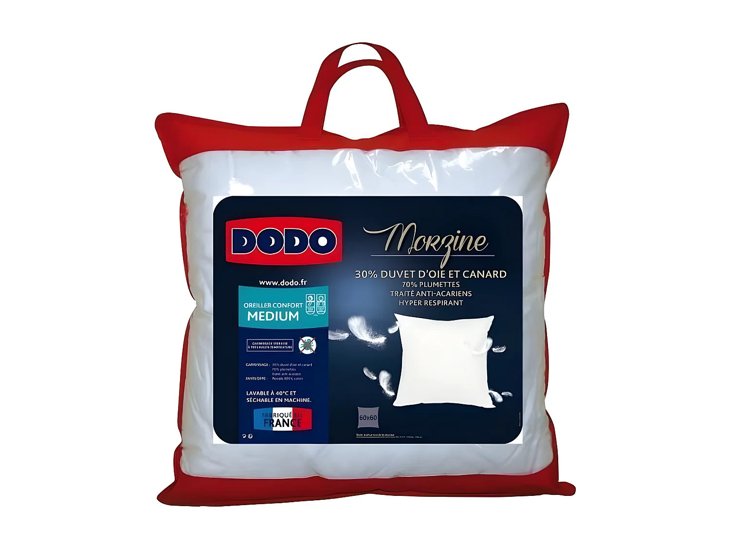 Cuscino Piume d'Oca MORZINE Anti-Acari 65x65cm Bianco Comfort Medio