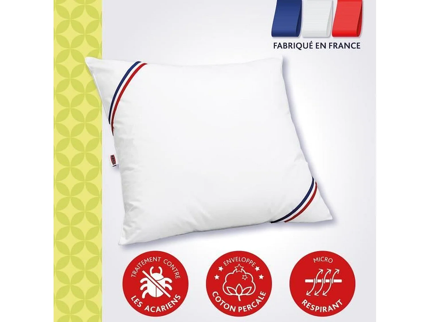DODO Oreiller Duvet Oie MORZINE Anti-Acariens 65x65cm blanc