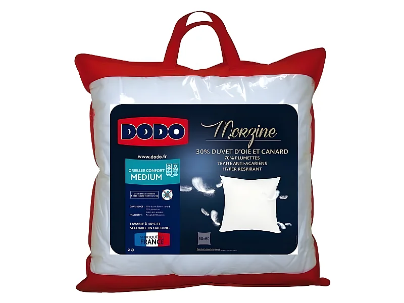 DODO Oreiller Duvet Oie MORZINE Anti-Acariens 65x65cm blanc