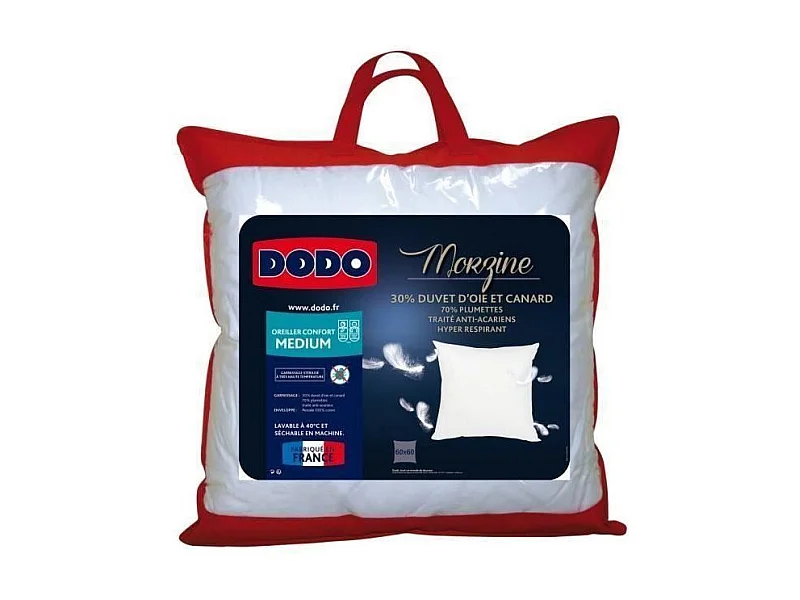 DODO Oreiller Duvet Oie MORZINE Anti-Acariens 65x65cm blanc