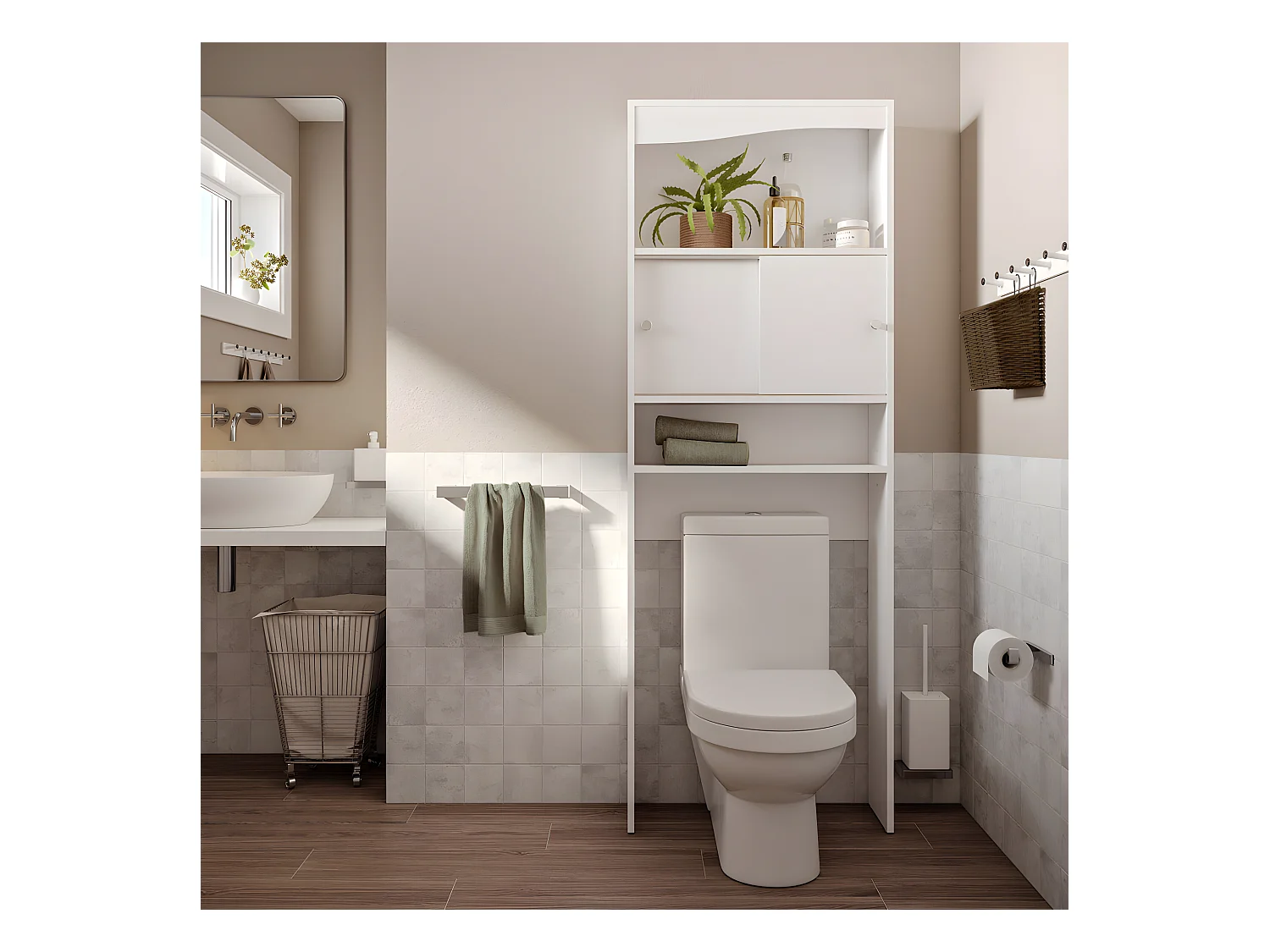 Meuble wc WAVE Blanc et Chêne naturel 64 X 177