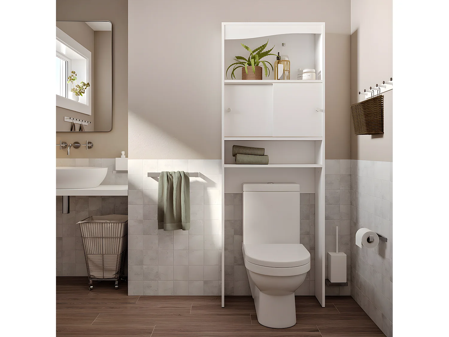 Meuble wc WAVE Blanc et Chêne naturel 64 X 177
