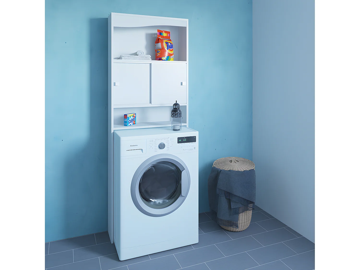 Meuble wc WAVE Blanc et Chêne naturel 64 X 177