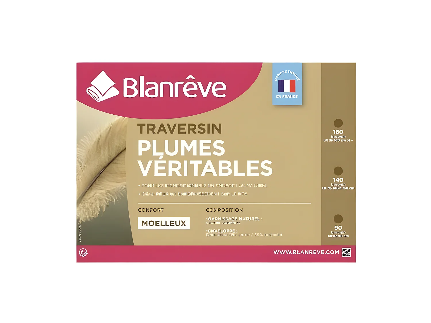 Traversino Piume BLANREVE 140 cm Bianco a Righe Blu Cielo