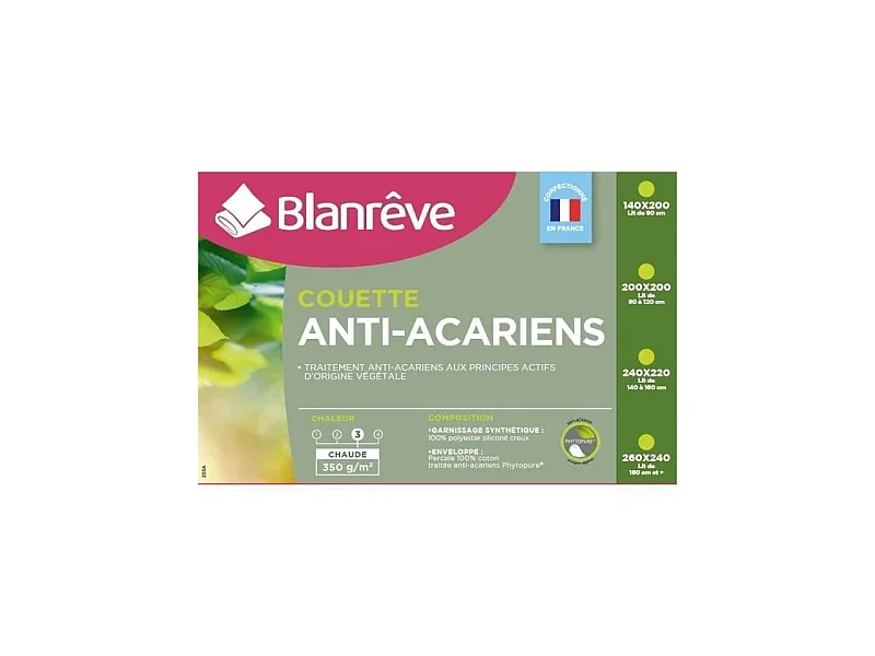 Edredón cálido de percal antiácaros 350g/m² 220x240cm