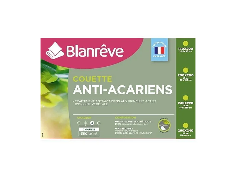 BLANREVE Couette chaude Percale - Anti-acariens - 350g/m2 - 220x240cm