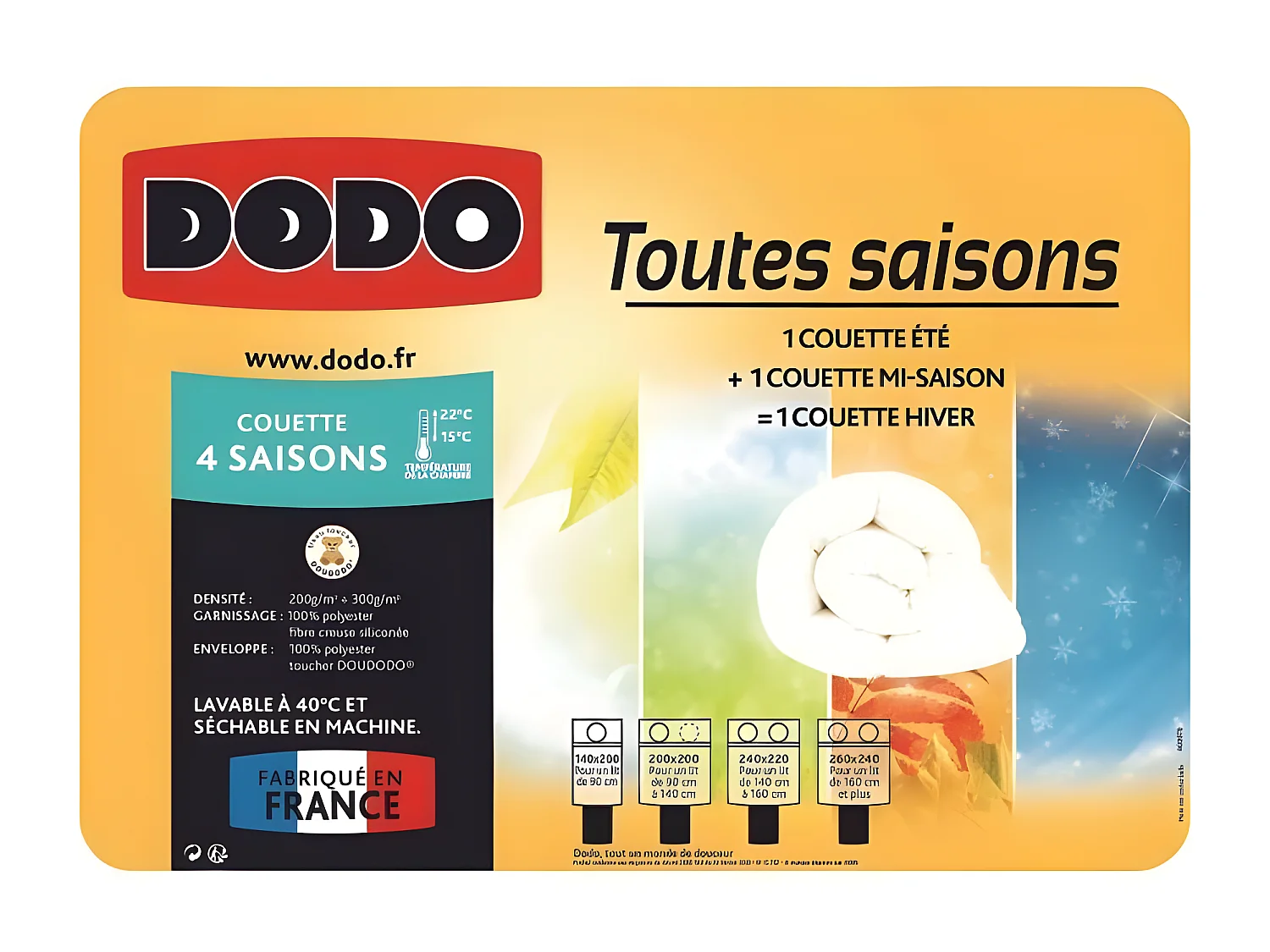 DODO Couette 4 SAISONS 200+300g/m2 220x240cm