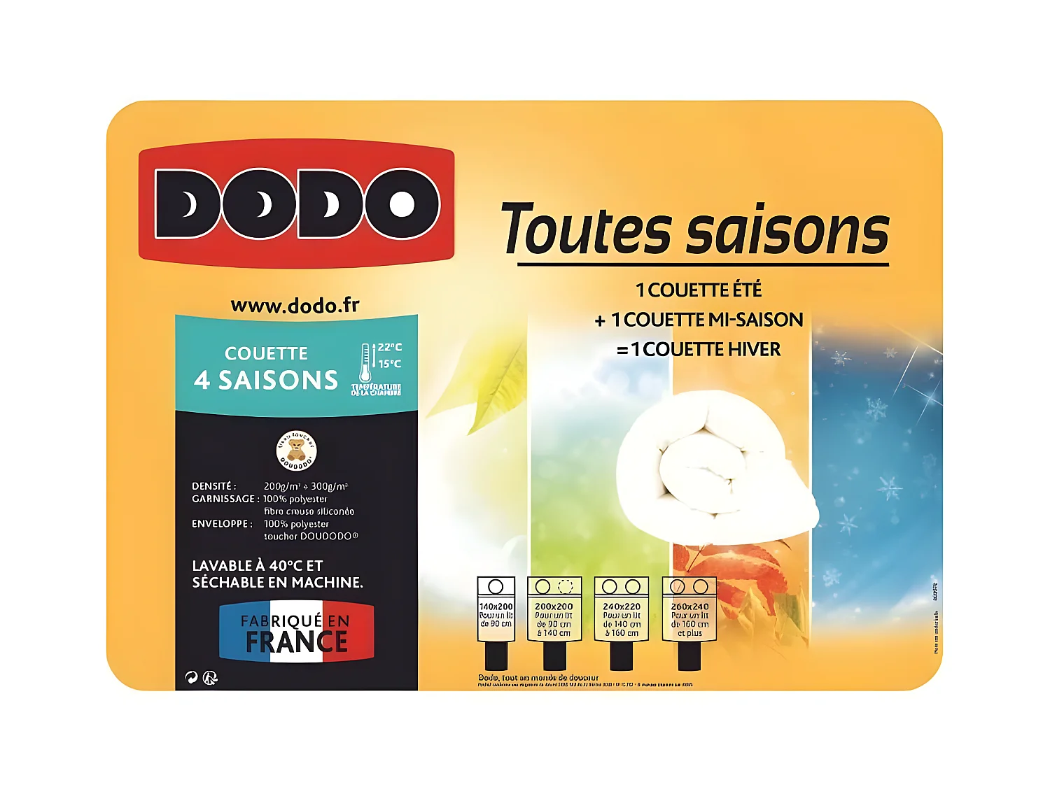 DODO Couette 4 SAISONS 200+300g/m2 240x260cm
