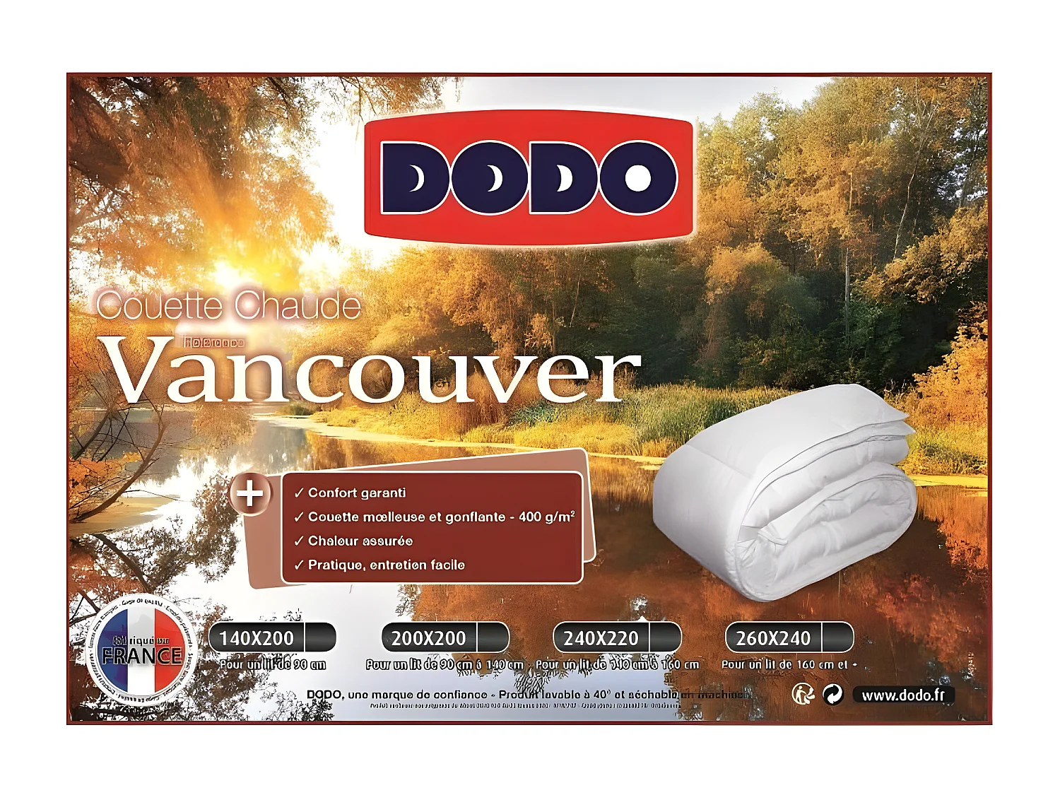 Couette chaude 400gr/m² VANCOUVER 240x260 cm blanc