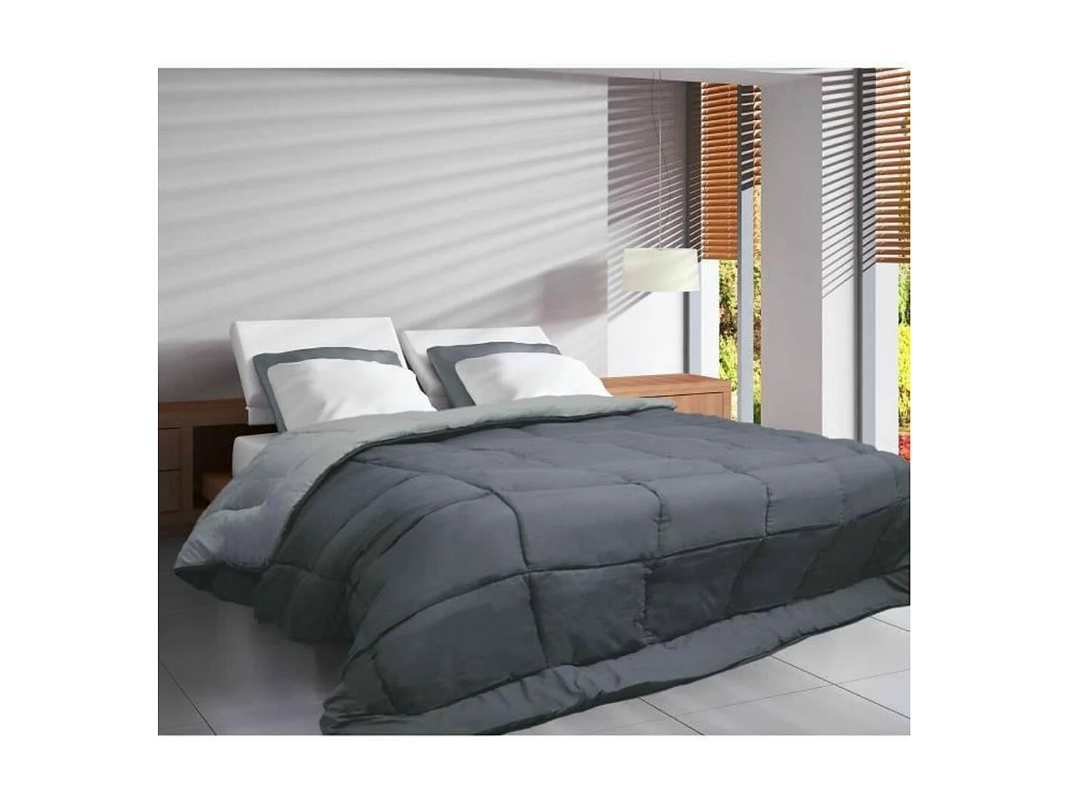 Couette chaude Microfibre 400 gr/m2 CALGARY Acier + Argent 240x260cm