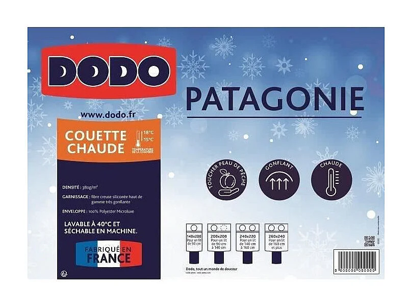 Couette chaude Patagonie blanc - 140x200 cm Polyester Microluxe - 380g/m²