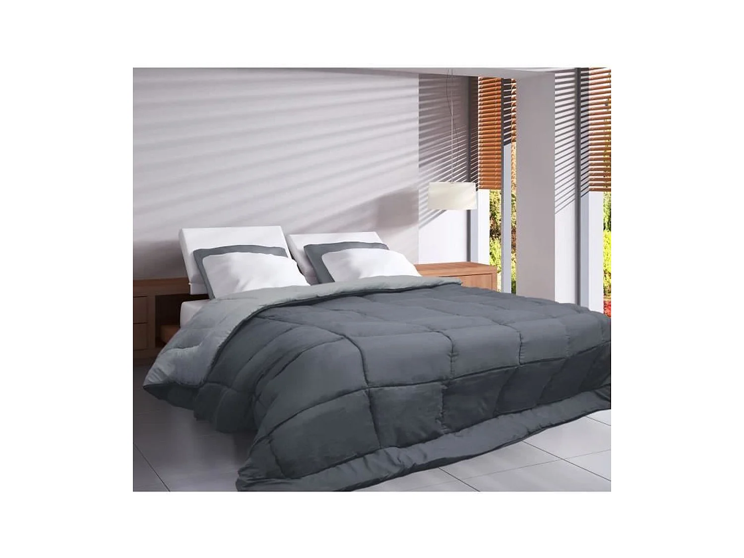 Couette chaude Microfibre 400 gr/m2 CALGARY Acier + Argent 140x200cm