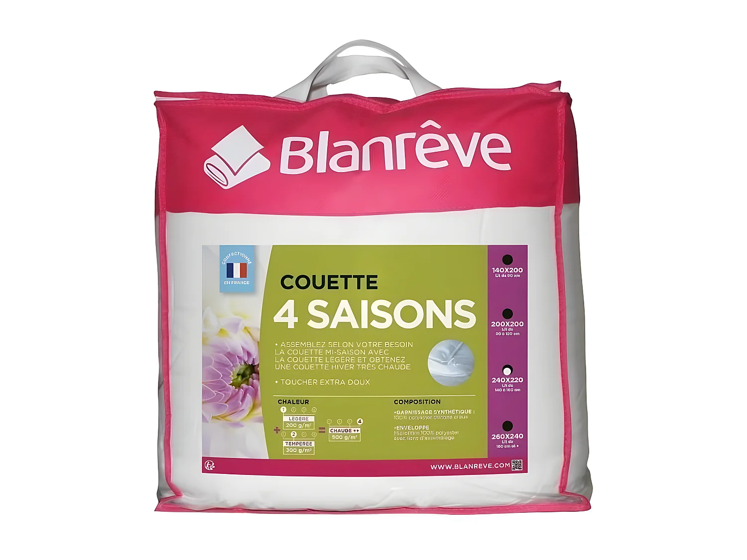 Dekbed 4 seizoenen BLANREVE - 220 x 240 cm - Wit Microvezel Polyester - Vulling 500g/m - Volwassene