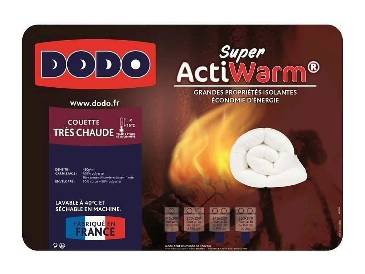 Zeer warm dekbed SUPER ACTIWARM 450g/m² 200x200 cm wit DODO
