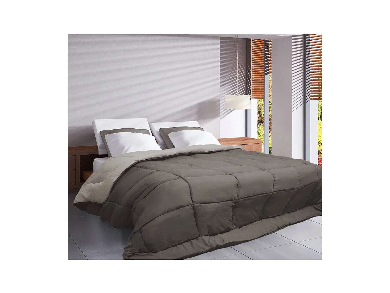 Couette chaude Microfibre 400 gr/m2 CALGARY Taupe + Lin 240x260cm