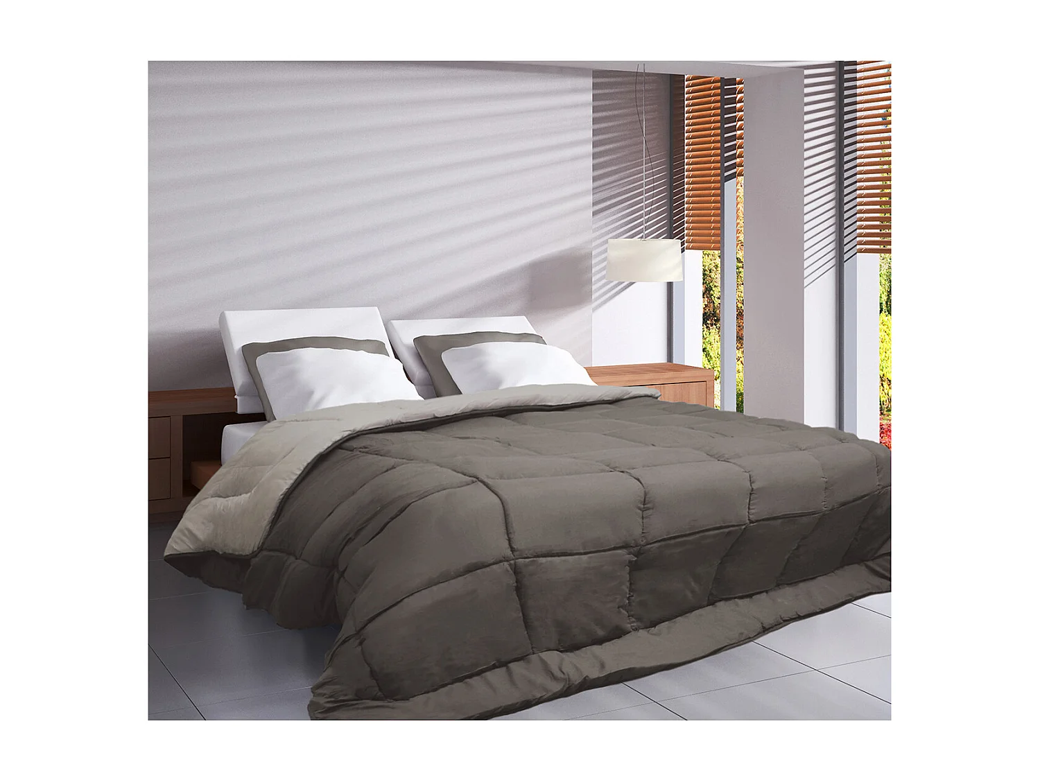 Warme omkeerbare microvezel dekbed 400 gr/m2 CALGARY Taupe + Lin 240x260cm