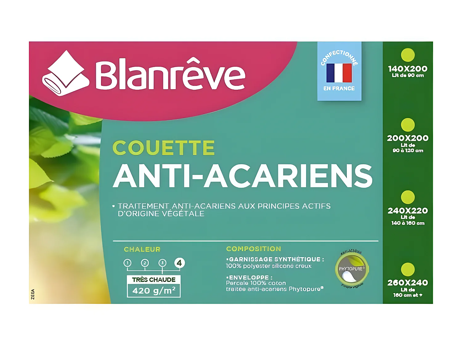 BLANREVE Couette tres chaude Percale - Anti-acariens - 420g/m2 - 140x200cm