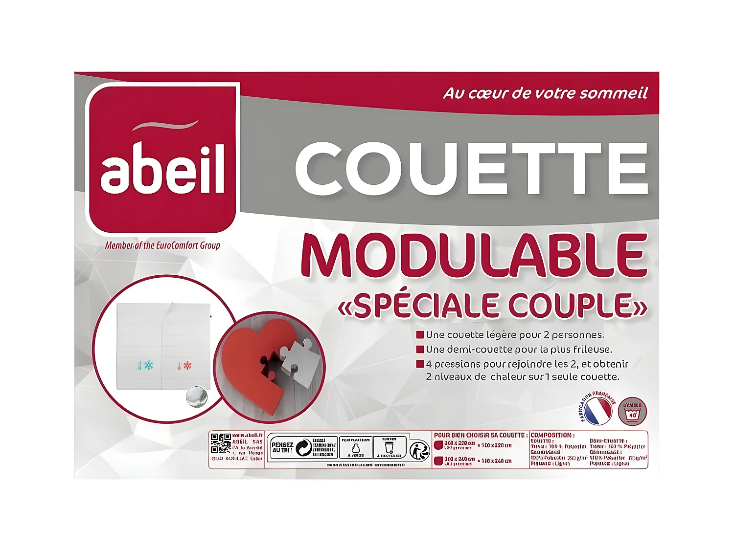 ABEIL Couette MODULABLE Special Couple 240x260cm