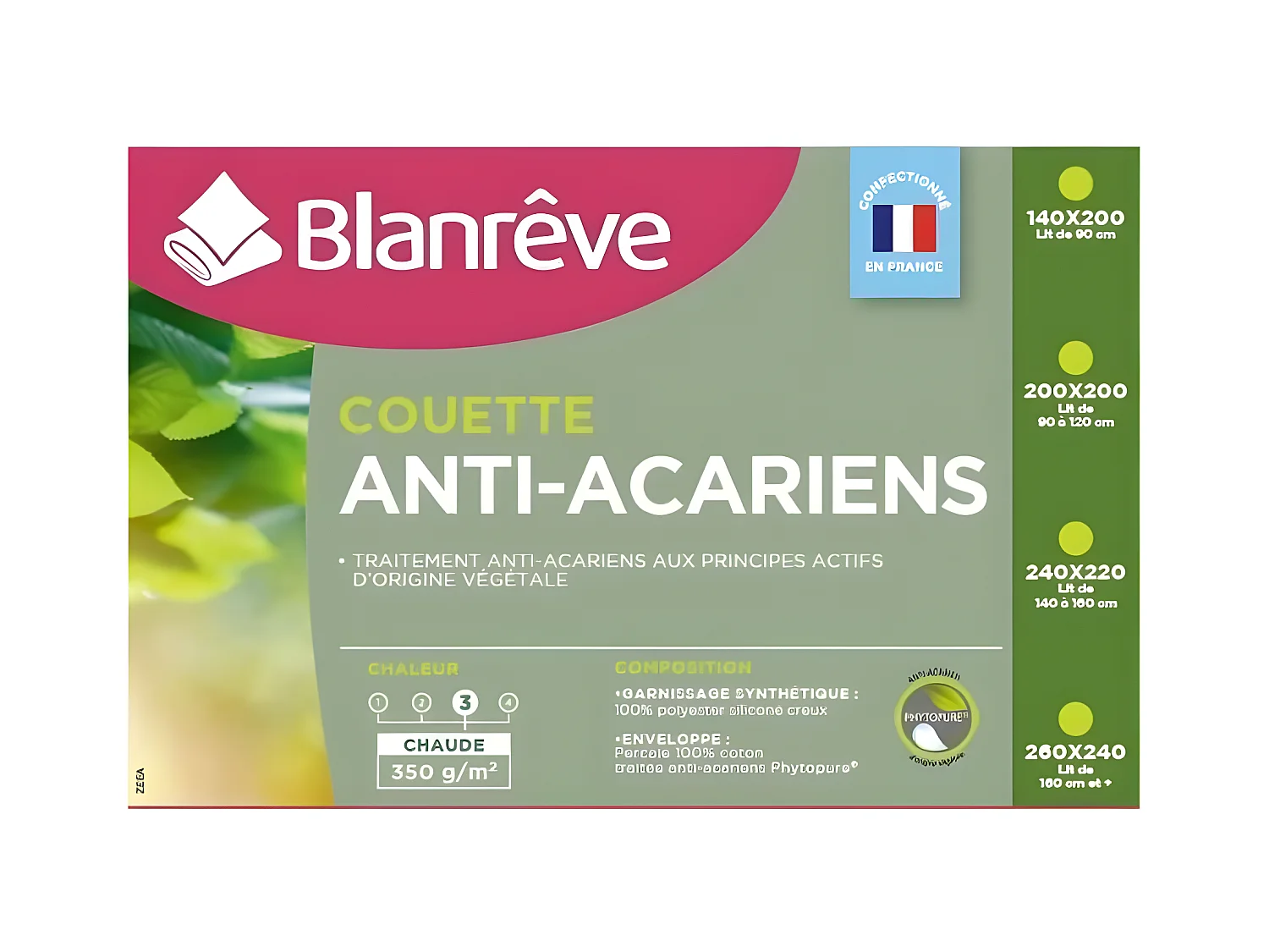 Warme percale anti-allergene dekbed 350g/m² - 240x260cm