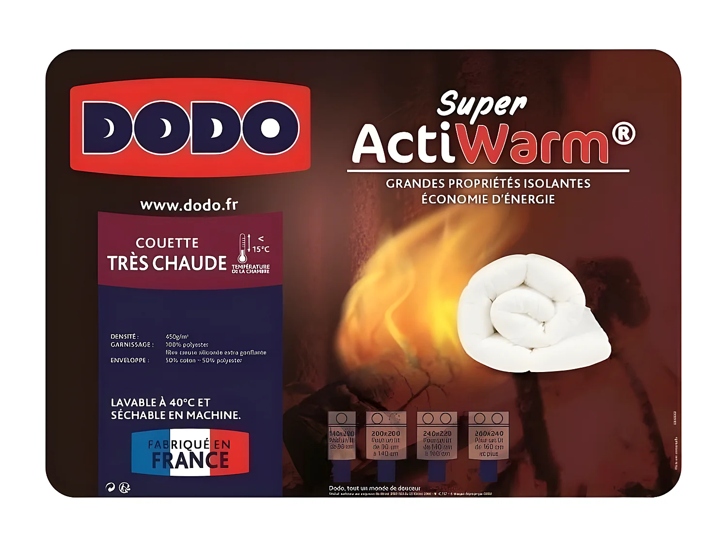 DODO Couette tres chaude 450g/m2 SUPER ACTIWARM 240x260 cm blanc