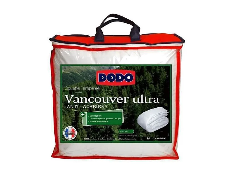 Couette Anti-acarien 220 x 240 cm DODO - Tempérée - 100% fibre polyester - 2 personnes - Blanc