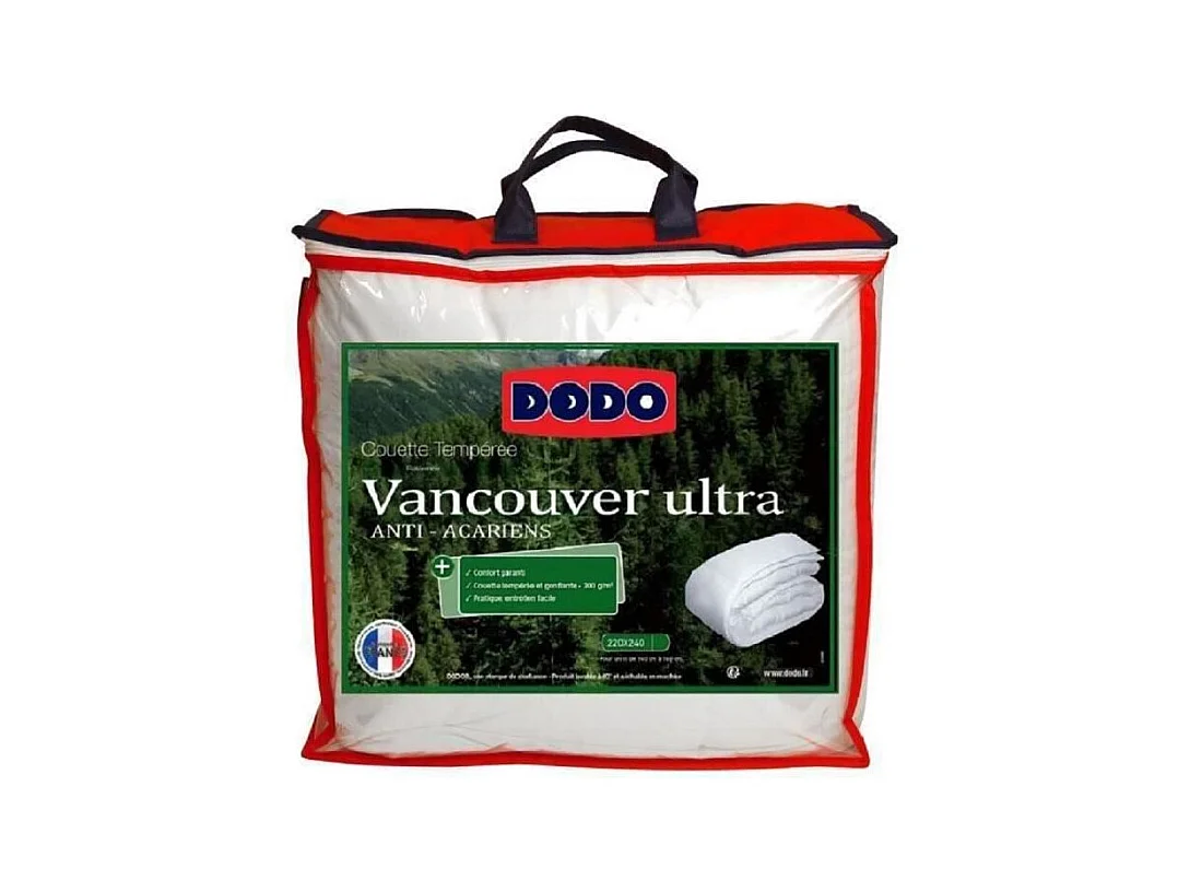 Couette Anti-acarien 220 x 240 cm DODO - Tempérée - 100% fibre polyester - 2 personnes - Blanc