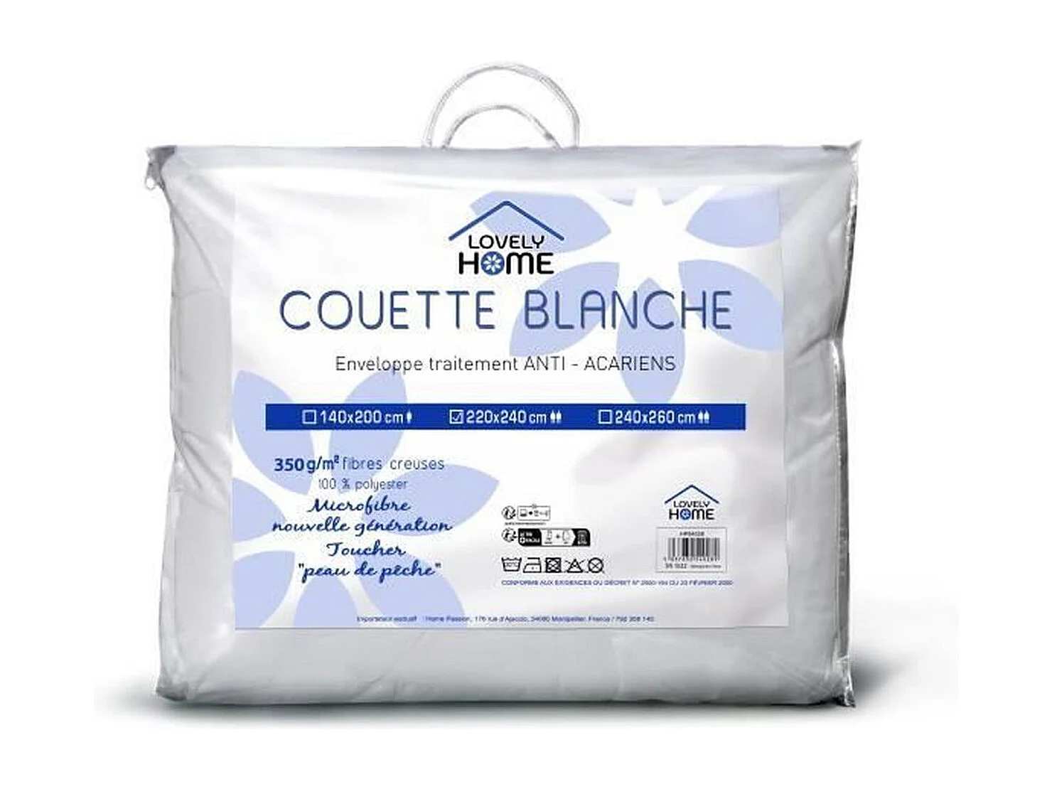 Couette blanche tempérée anti-acariens 140 x 200 cm