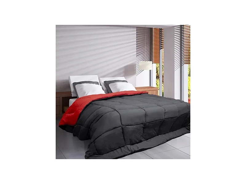 Edredão leve em Microfibra 200g/m2 Cinza e Vermelho 240x260cm - POYET MOTTE