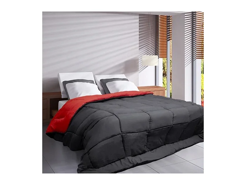 Leichte Mikrofaserdecke 200g/m2 Grau & Rot 240x260cm - POYET MOTTE