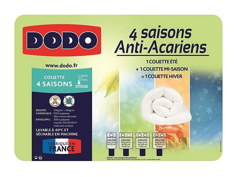 Couette 4 saisons anti-acariens DODO - 240 x 260 cm - Blanc