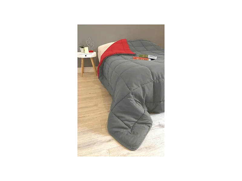 Couette Microfibre 400g/m2 CALGARY Gris + Rouge 200x200cm