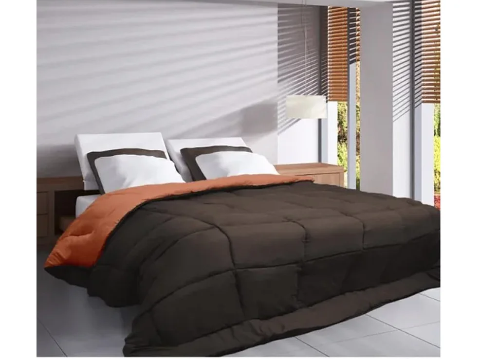 Couette Microfibre 400g/m2 CALGARY Chocolat & Corail 200x200cm