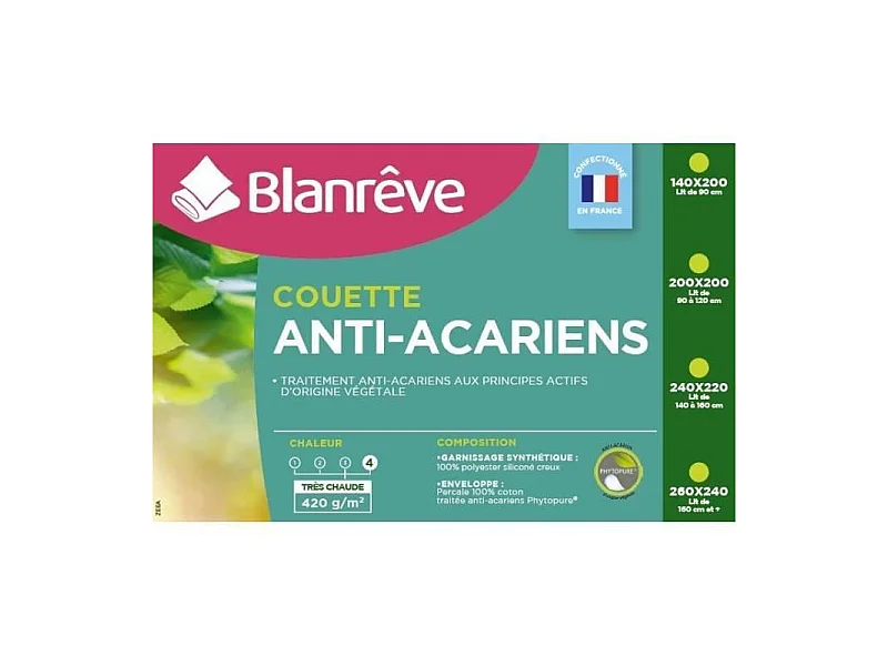 BLANREVE Couette tres chaude Percale - Anti-acariens - 420g/m2 - 200x200cm