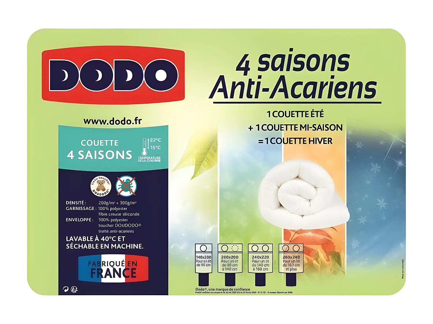 Bettdecke 4 Jahreszeiten gegen Milben DODO - 140 x 200 cm - Weiß