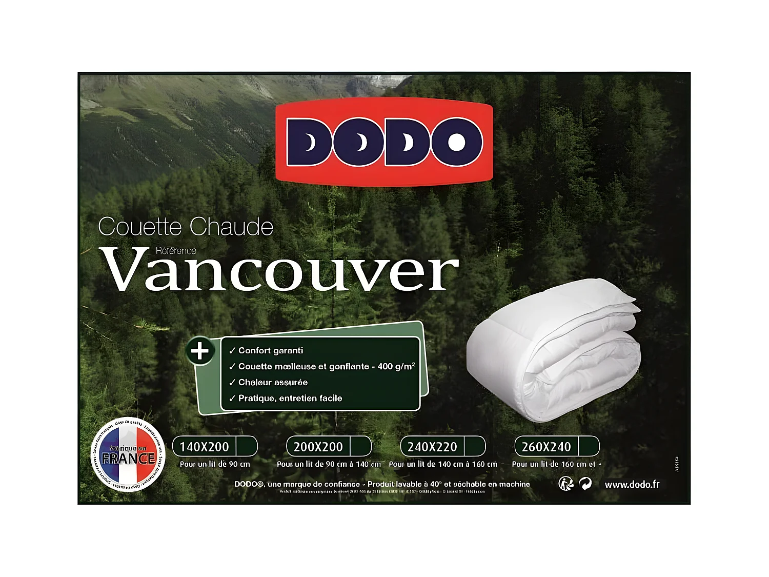 Edredón cálido Vancouver 140x200 cm 400g/m² Blanco DODO