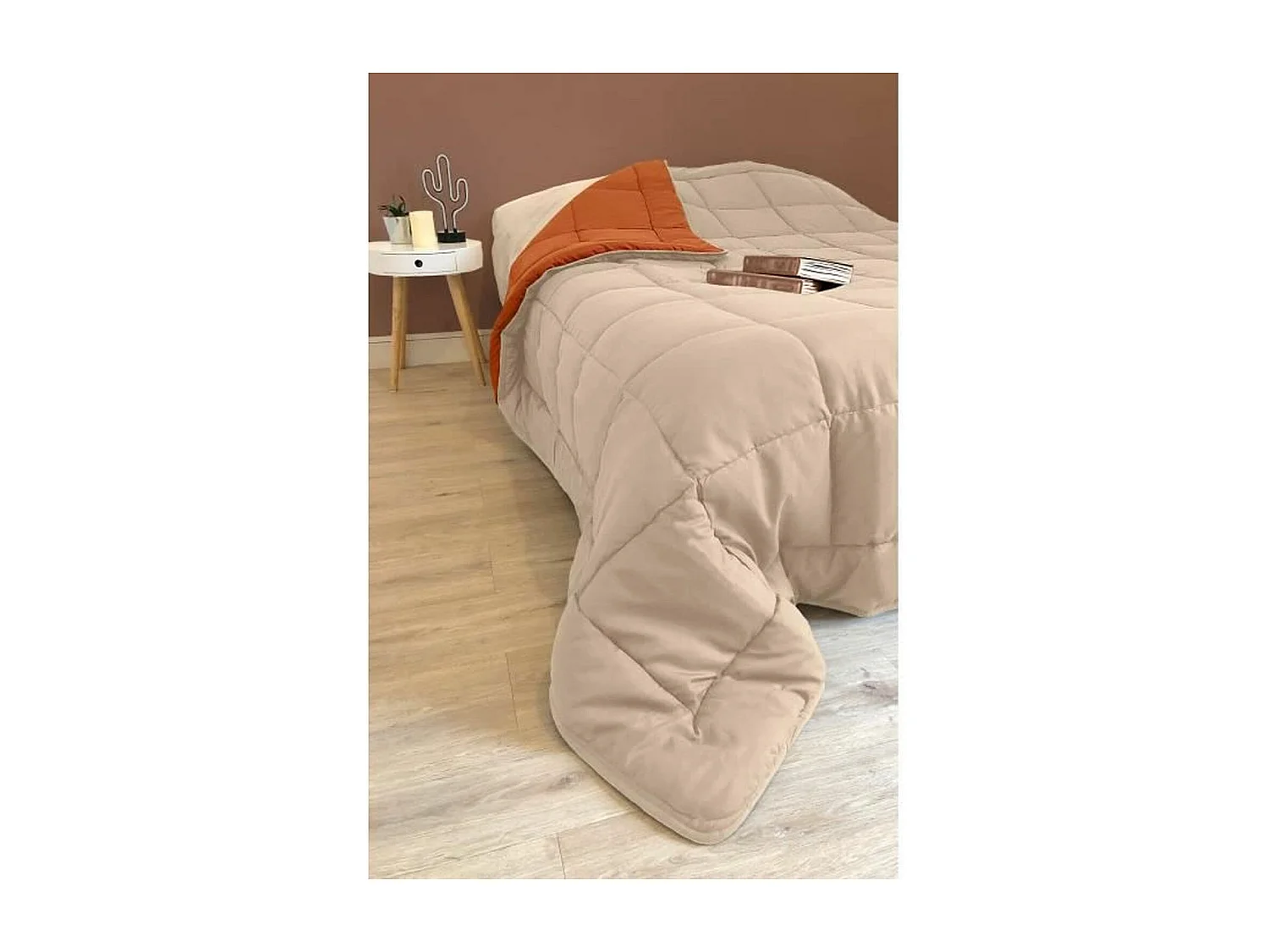 POYET MOTTE Couette Microfibre 400g/m2 CALGARY - 200 x 200 cm - Gris galet et Marron gimgembre